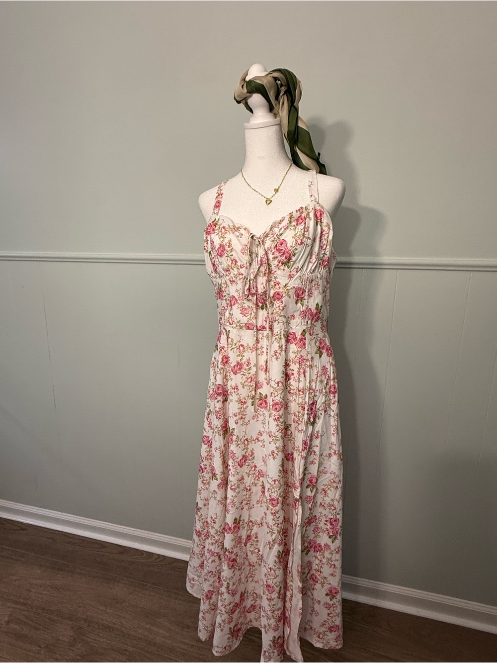 Floral Ruffle Maxi Dress in Cream and Pink XL